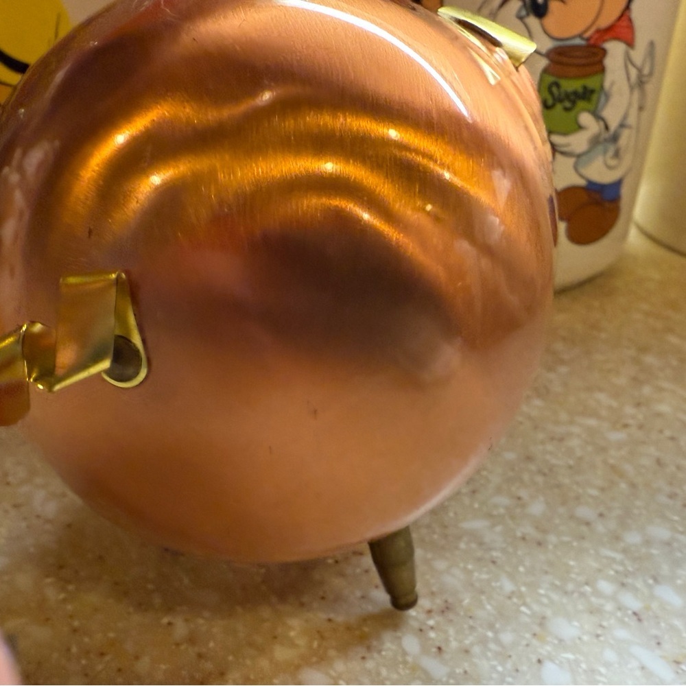 Vintage 1970’s Copper Piggy Bank with Gold Accents Copper Pig - Picture 9 of 13